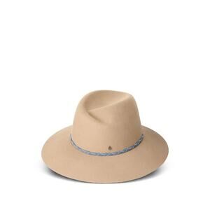 Maison Michel Chanel Virginie Braided Denim Wool Felt Fedora Hat in Beige Onyx L